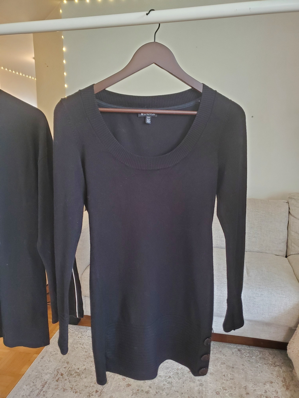 le chateau Cozy Black Knit Dress with Button Details